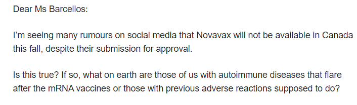OhCasavant's tweet photo. I found the Senior Vaccine Supply Officer @PHAC_GC and emailed her directly to ask. Will report back. Hopefully soon.

I cc'd my MP @JoyceMurray 

#CovidIsNotOver #Novavax @Novavax @CDCofBC @PHSAofBC @adriandix https://t.co/5z7EF58B6d
