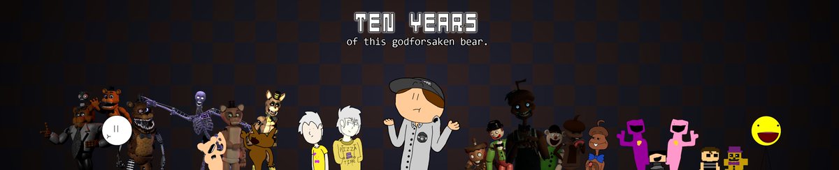Sonnakai's tweet photo. TEN YEARS of this godforsaken bear.
#fnaf #FNAF10thAnniversary https://t.co/J6OdQgCQaE