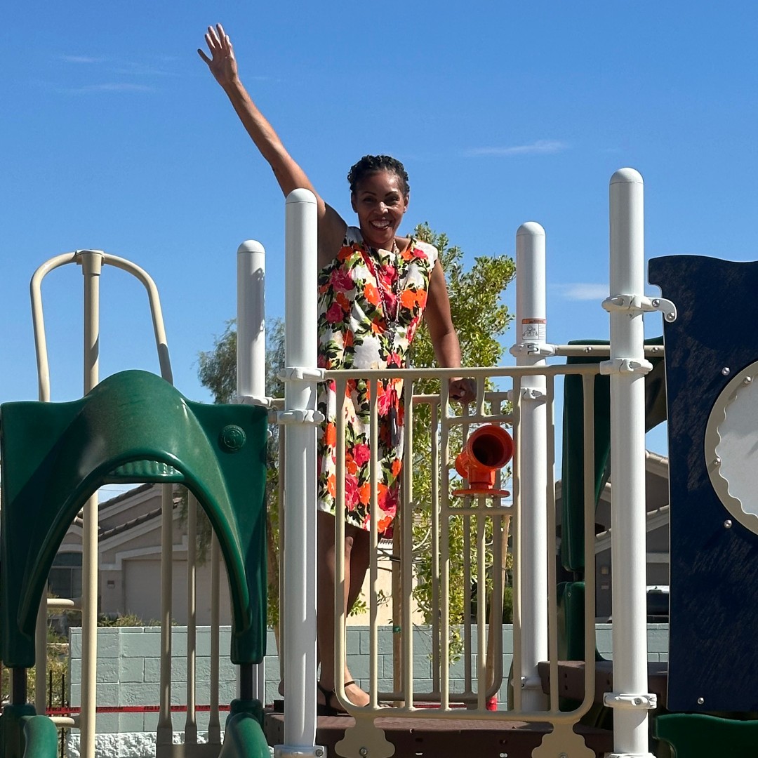 SundanceMustang's tweet photo. 🎉 Mrs. Nelson is all smiles as she tests out our brand-new playground structure for Kinder and 1st grade! Let the fun begin! 🛝 #MustangPride #BESDistheBEST https://t.co/aqL80NTX4X
