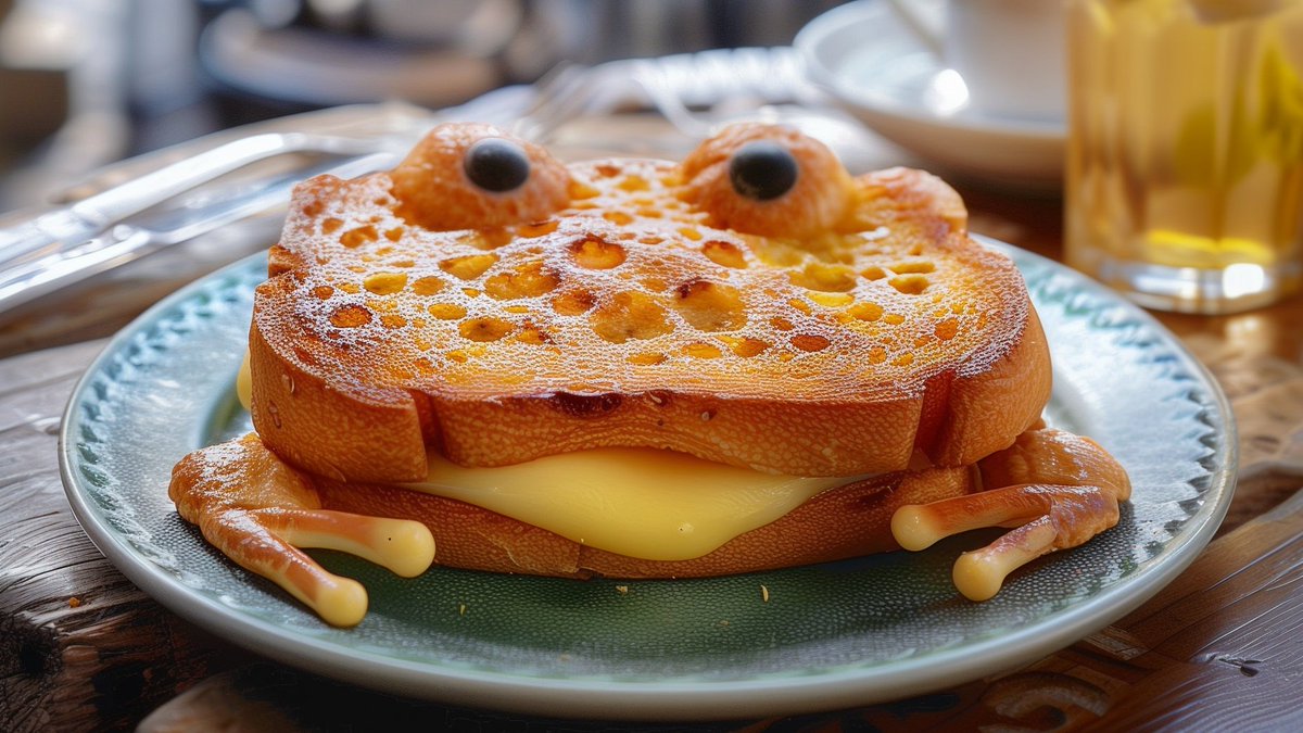 Croak Monsieur 🐸🧀🥪

#ArtEveryDay #AIphoto #FoodieBeauty