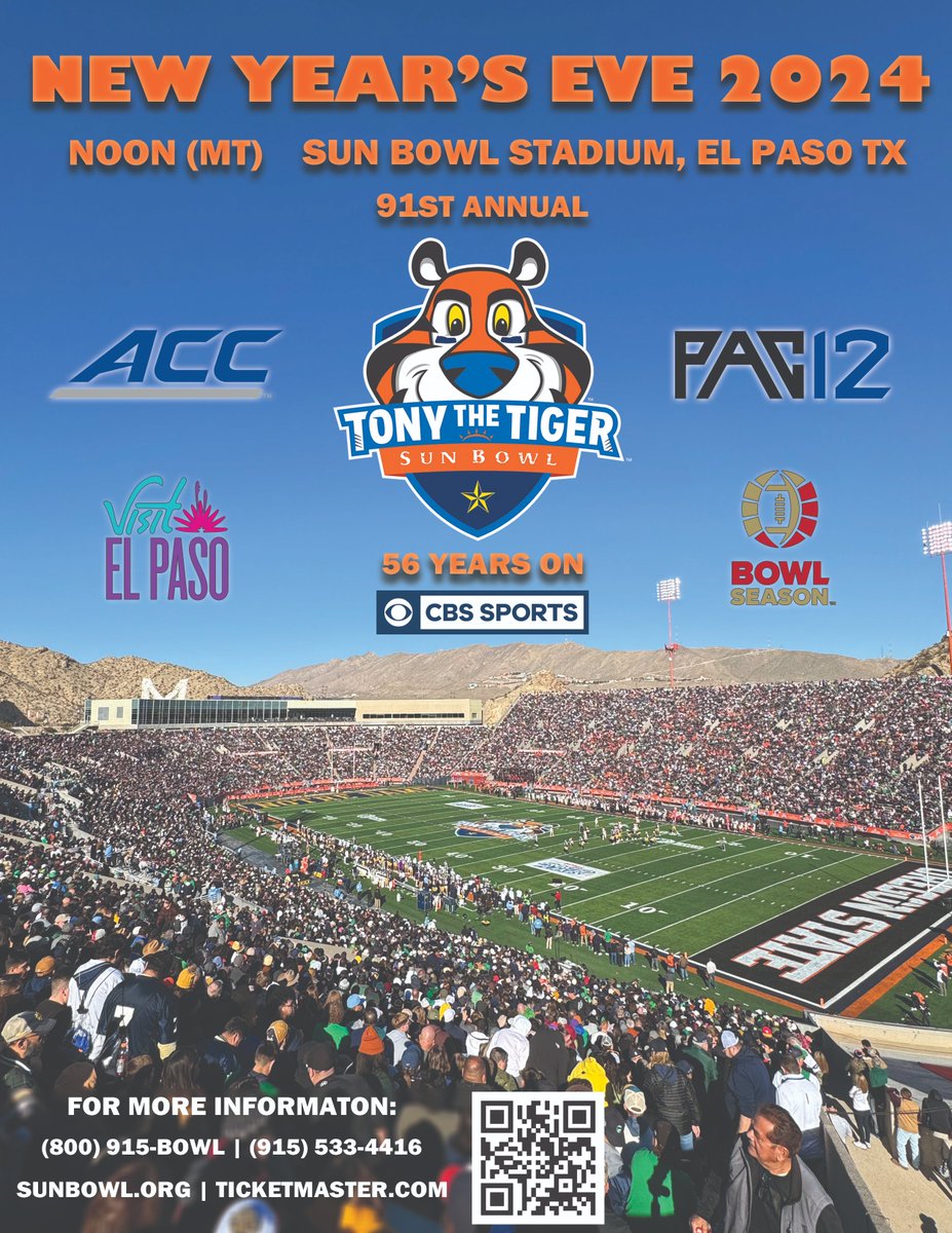 El Paso's GR-R-REATEST game is back on New Year's Eve!🎉

Tickets go on sale THIS SUNDAY!🎟

For more information, visit our website at sunbowl.org💻

#3TSB #SunBowl #ElPaso #bowlseason