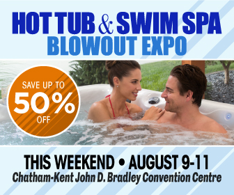 Hot Tub &amp; Swim Spa Blowout Expo

This Weekend, AUGUST 9 - 11, 2024

Chatham-Kent John D. Bradley Convention Centre

Hours: Fri 2p-8p, Sat 10a-8p, Sun 10a-5p

Show Admission Is Free

HotTubExpo.ca