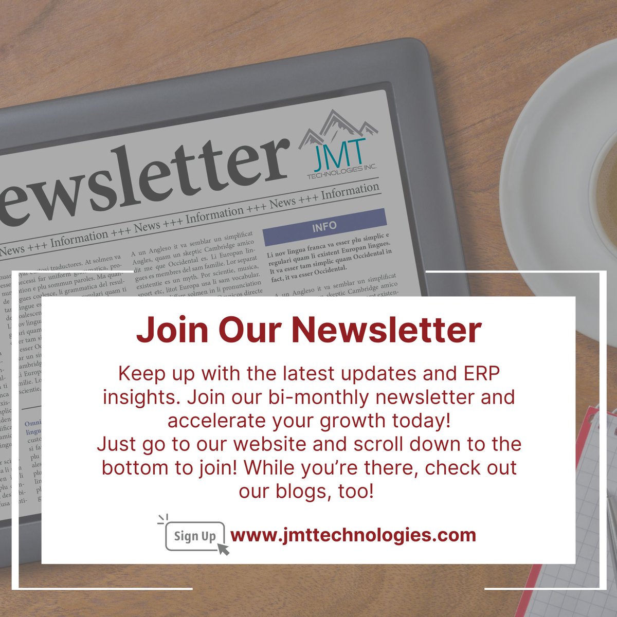 TechnologiesJmt's tweet image. Stay informed with the latest ERP insights and updates by joining our bi-monthly newsletter! Visit zurl.co/UvNZ, scroll to the bottom to subscribe, and explore our insightful blogs while you&apos;re there!
#ERPTechnology #JMTTechnologies #ManufacturingERP #CetecERP