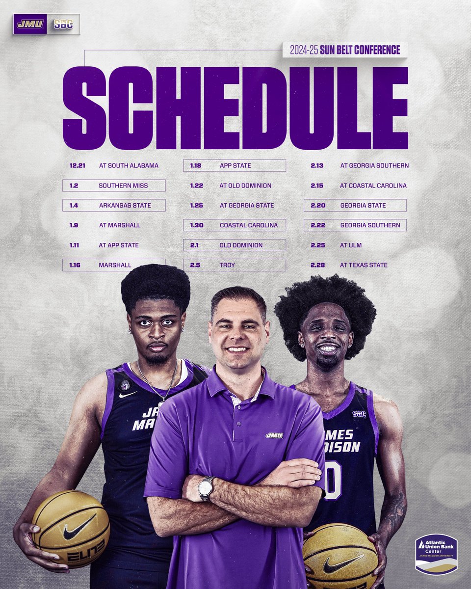 JMUMBasketball's tweet image. Time to run it back 🔁 Our 2024-25 @SunBelt slate is set!

📰 bit.ly/4ccI7Gk 
📅 bit.ly/4chnk4u

#GoDukes