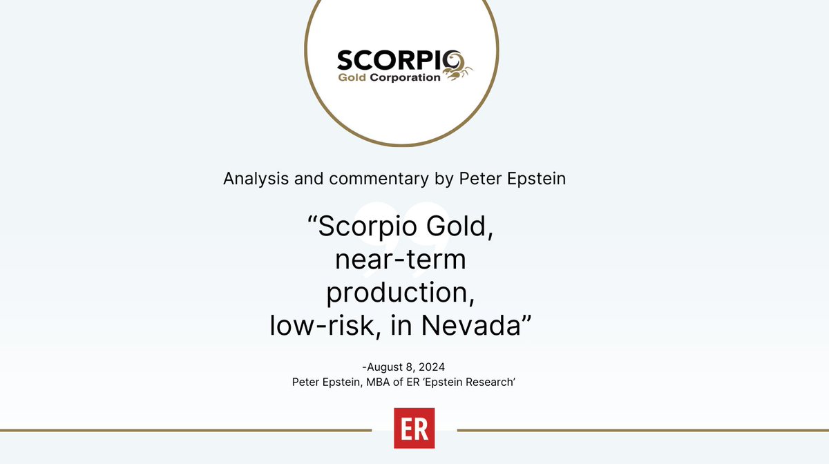 NewScorpioGold's tweet photo. Thank you Peter Epstein (Epstein Research) for this insightful summary and analysis of our two projects in Nevada:π'Scorpio Gold, near-term production, low-risk, in Nevada' https://t.co/AXVA1gRXst
TSXV: $SGN.v | OTCQB: $SRCRF | FSE: $RY9
#walkerlanetrend #mining #gold https://t.co/gFhkmzfHl4