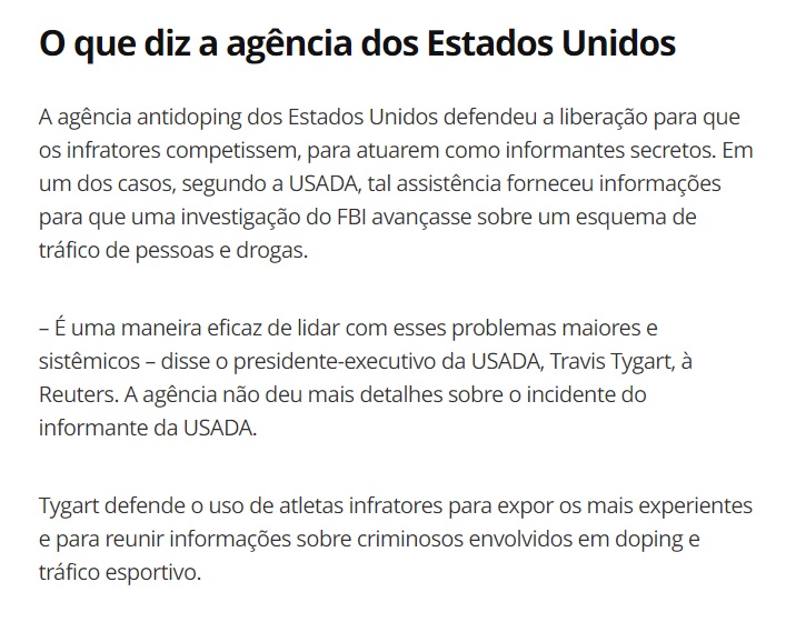 historia_pensar's tweet photo. Em resposta às acusações, a agência estadunidense defendeu que é necessário que seus atletas participem dopados das competições para que eles possam atuar como agentes secretos e ajudar o FBI a combater o crime internacional.

6/6 https://t.co/ctYsPJPbP3
