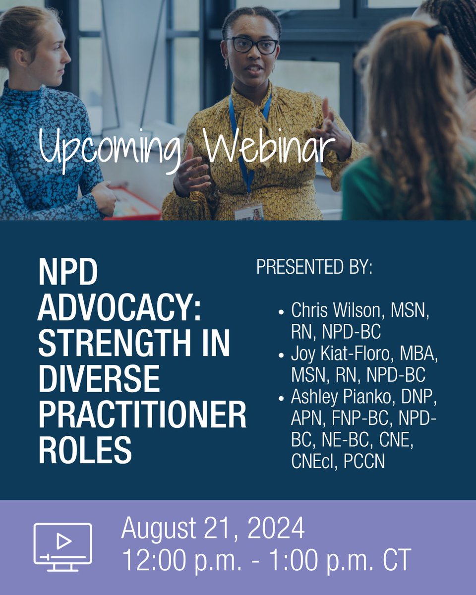 Don't miss the ANPD webinar "NPD Advocacy: Strength in Diverse Practitioner Roles" coming up August 21. Pre-registration is required: bit.ly/3FCHnNI