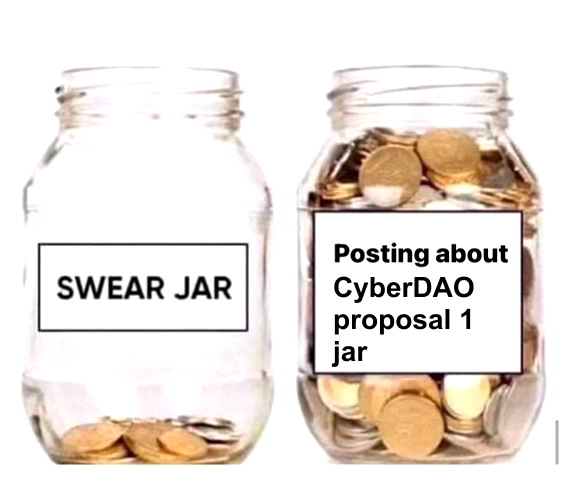 BuildOnCyber's tweet photo. Pic of the jars on my desk after reminding the Cyber community to participate in the discussion about CyberDAO's upcoming first vote.

Pls join the discussion I have no more quarters for laundry. 🥹
https://t.co/jup7dwHqb8 https://t.co/cXzfQNL7Rb