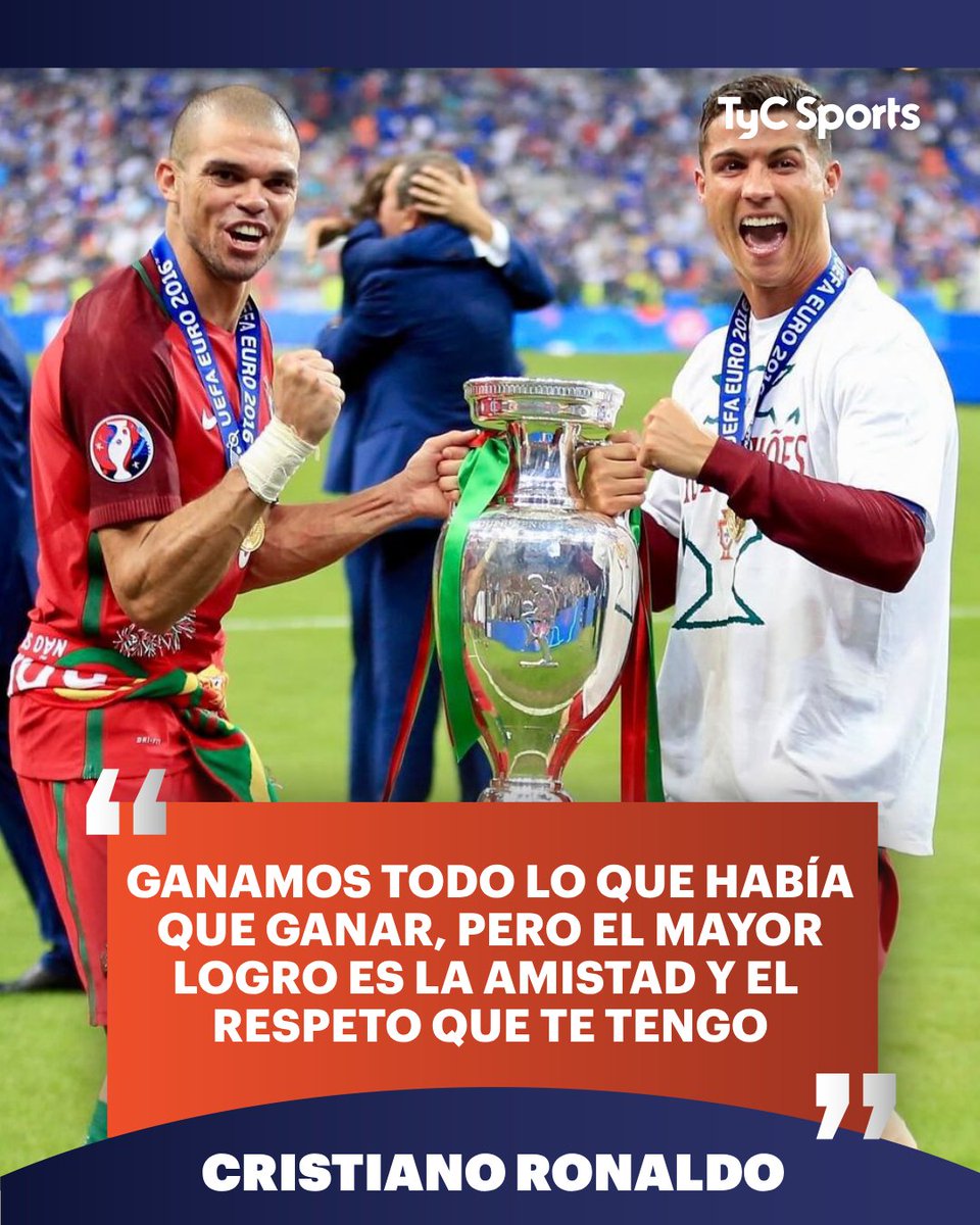 TyCSports's tweet photo. ✍️ El sentido mensaje de Cristiano Ronaldo para Pepe, que a sus 41 años le puso punto final a su carrera como futbolista profesional:

📲 "No hay palabras para expresar lo mucho que significas para mi amigo. Ganamos todo lo que había que ganar en el campo, pero el mayor logro es la amistad y el respeto que te tengo. Eres único mi hermano. Gracias por tanto".