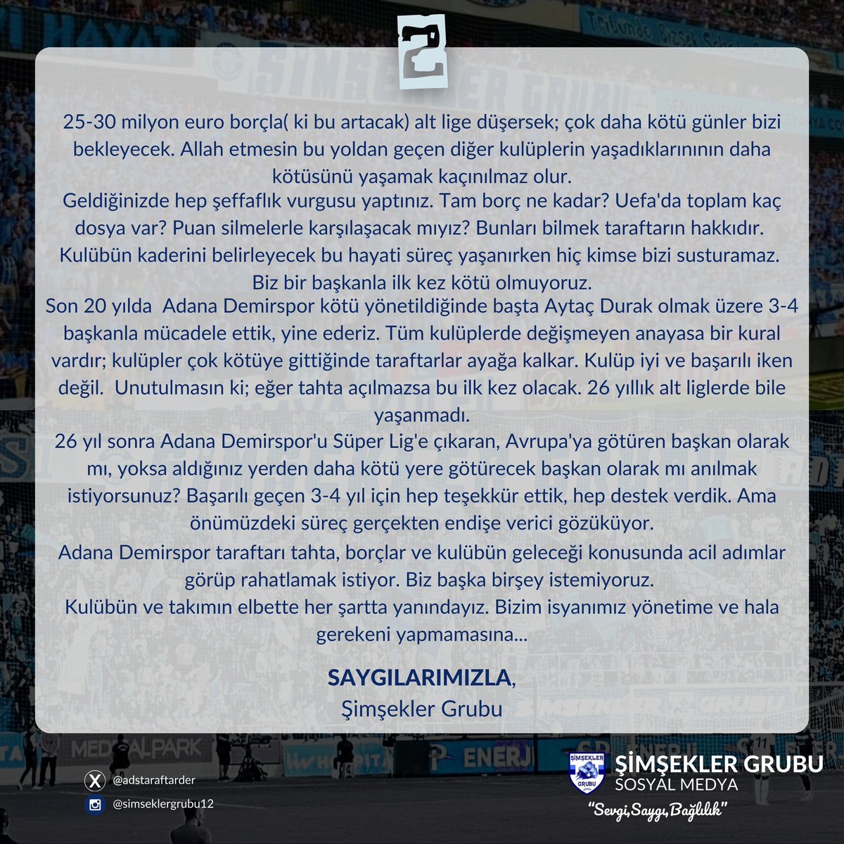 Kulübü düşürmeyin, karanlığa götürmeyin.. Yönetim olarak ne gerekiyorsa onu yapmanız mecburiyettir...