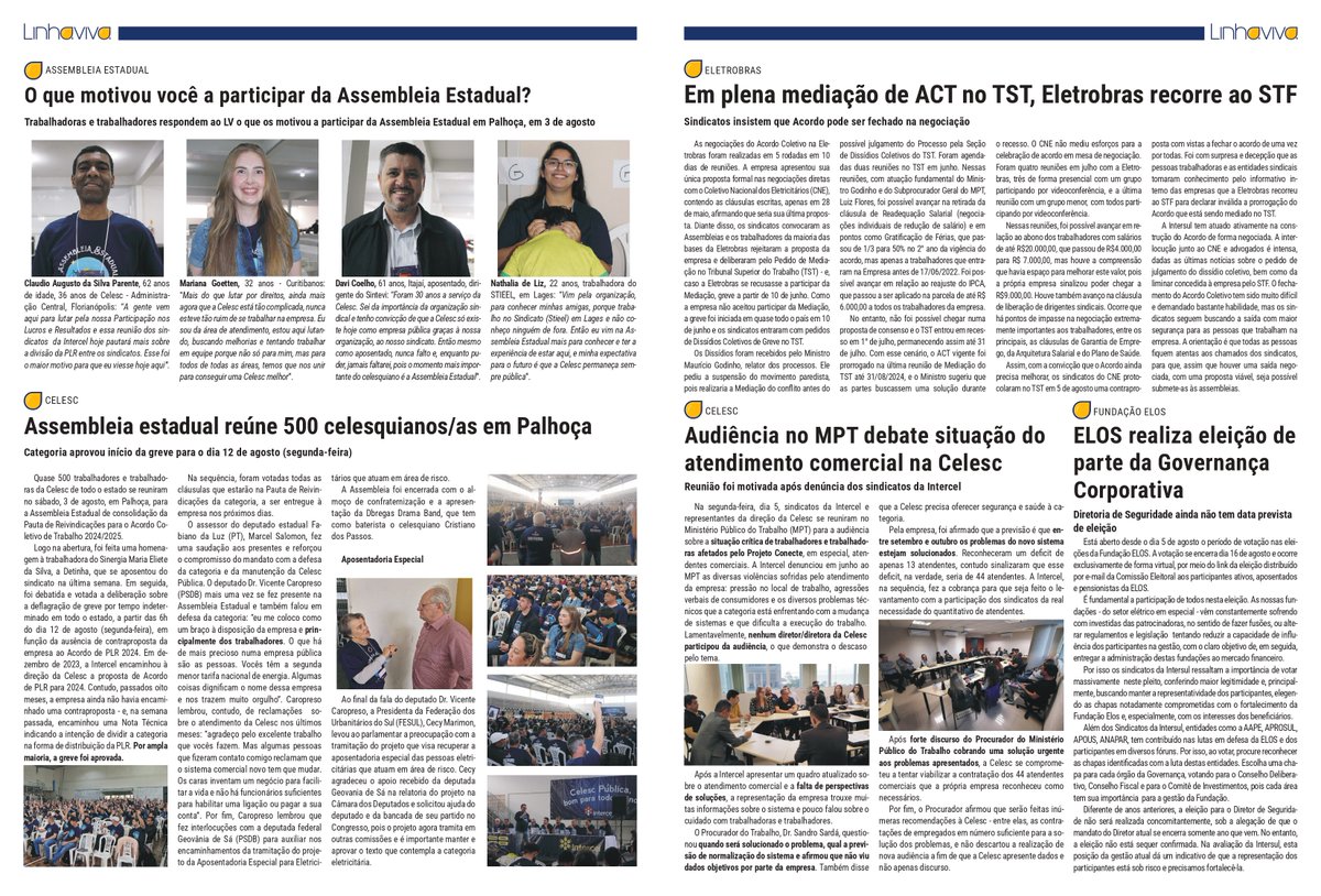ScSinergia's tweet photo. ❓👷🏾‍♂️👷🏼‍♀️(Página 2) O que te motivaria sair de casa sábado de manhã? 500 Celesquianas e celesquianos saíram para participar da Assembleia, e 4 participantes responderam esta pergunta;  
👎🏼Eletrobras recorre ao STF em plena mediação do ACT no TST, enquanto sindicatos insistem em (+) https://t.co/U4D1XexRDi