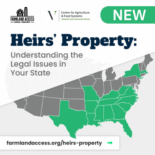 NEW Heirs' Property state factsheets added for MA, NY, WV!

The Farmland Access Legal Toolkit provides resources and information on heirs property to help prevent land loss, support family farmers, and those who provide support to them. 

Follow the link in our bio to learn more!