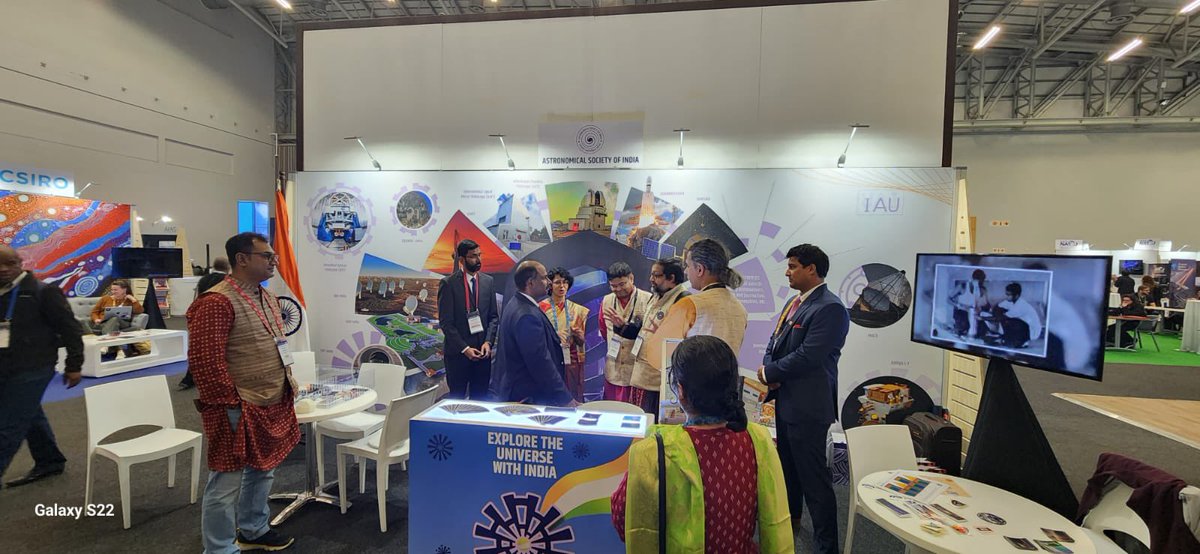 IndiainCapeTown's tweet photo. On behalf of the Astronomy Institutions in India, the Astronomical Society of India (ASI) celebrates “India Day” at India Booth during the IAUGA-2024 in Cape Town  on 8th August, 2024 to  showcase the progress that Indian astronomy has made @MEAIndia https://t.co/IrRKx1UZpT