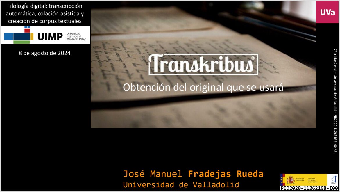 JMFradeRue's tweet photo. Hoy he impartido talleres de @Transkribus en la @UIMP.  Ayer conocieron #eScriptorium y #collatex. Mañana podrán usar el analizador / etiquetador morfológico y lematizador del #HSMS #OSTA y sacarle partido a @VoyantTools standalone. #FilologoíaDigital #7PartidasDigital https://t.co/ieeoyH8Ya4