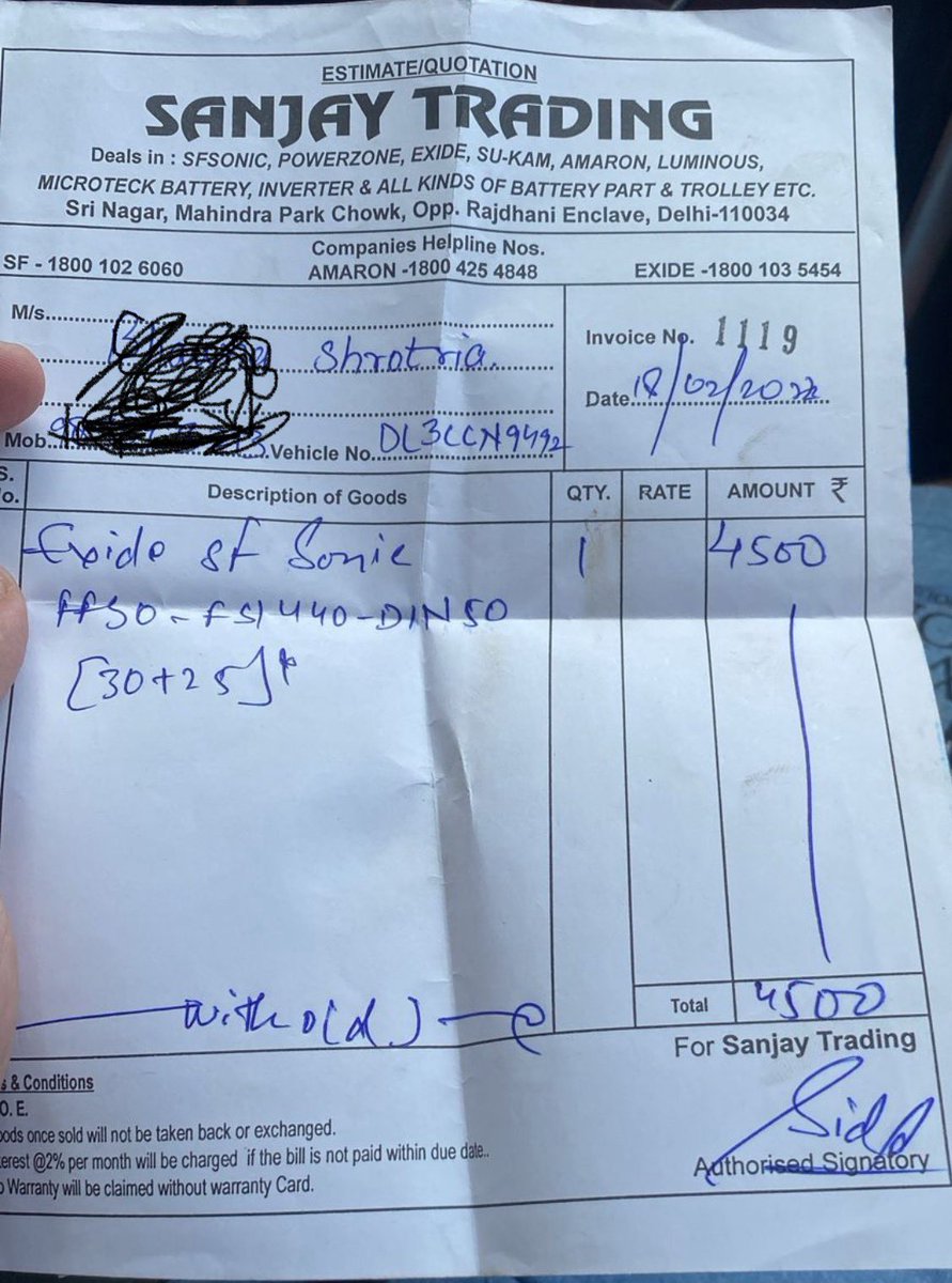 alankrits's tweet photo. @SFBatteries My SFsonic car battery stopped working , Warrenty is expiring on 18 Aug 24, dealer is avoiding to change, he give me new date every day, it’s been 3-4 days. Pls have this attended on priority. Report is already given by Exide Eng. DIN60 required https://t.co/qbqKZnggjQ