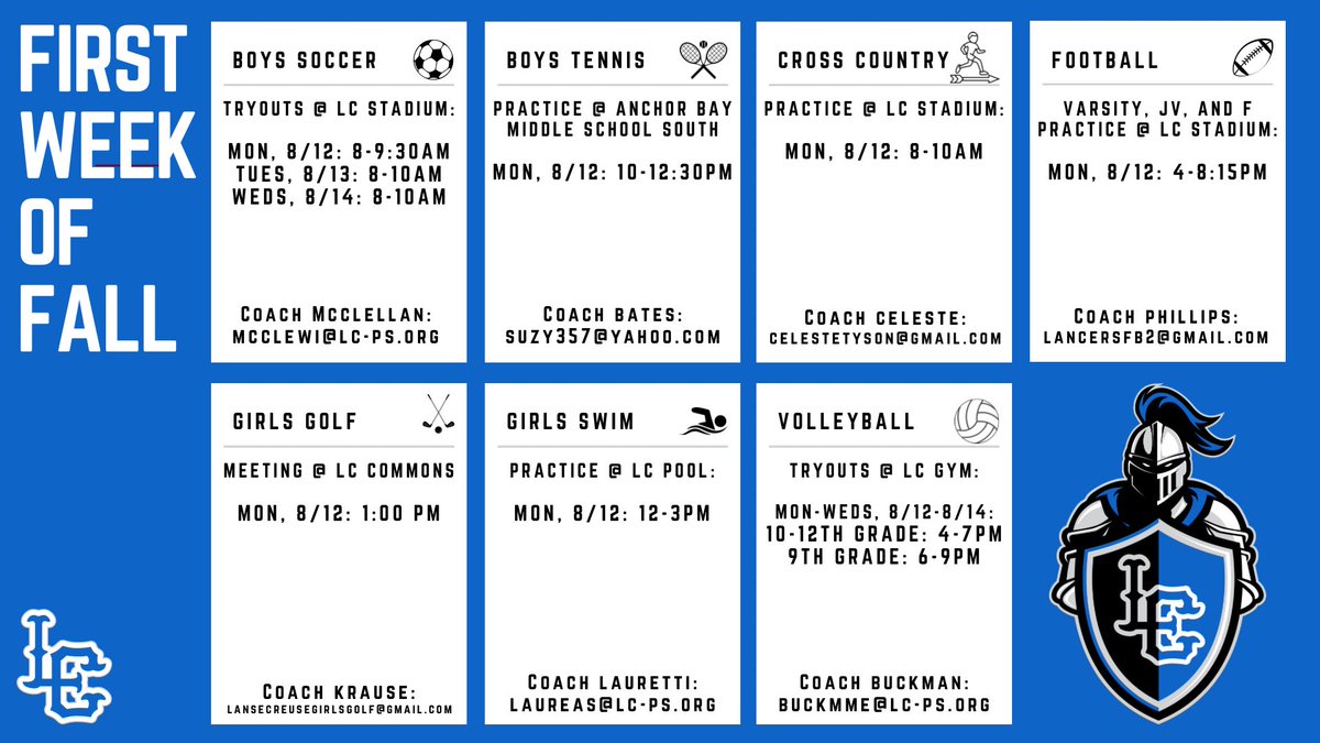 lancercountry's tweet photo. Fall is here! First week of tryouts and practices starts Monday. 

Reminder you must have a current physical on file! https://t.co/a1m63cvNwP