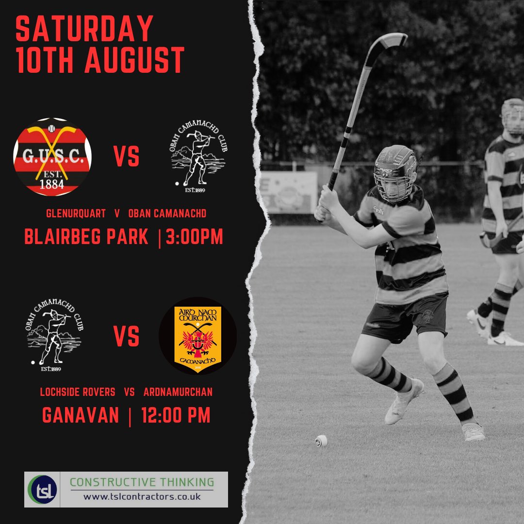 More shinty from both teams this weekend 🤩🏑

🆚 <a href="/Glenshinty/">GlenUrquhart Shinty</a> 
🏆 Premiership
⌚ 3:00pm
🏟️ Blairbeg Park

🆚 Ardnamurchan
🏆 South 1
⌚ 12:00pm 
🏟️ Ganavan

Sponsored by: <a href="/TSL_Ltd/">TSL</a> 🟢🔵

<a href="/camanachd/">Shinty</a> | @ShintyCentral 

#WeAreTheObanCamanachd🔴⚫️