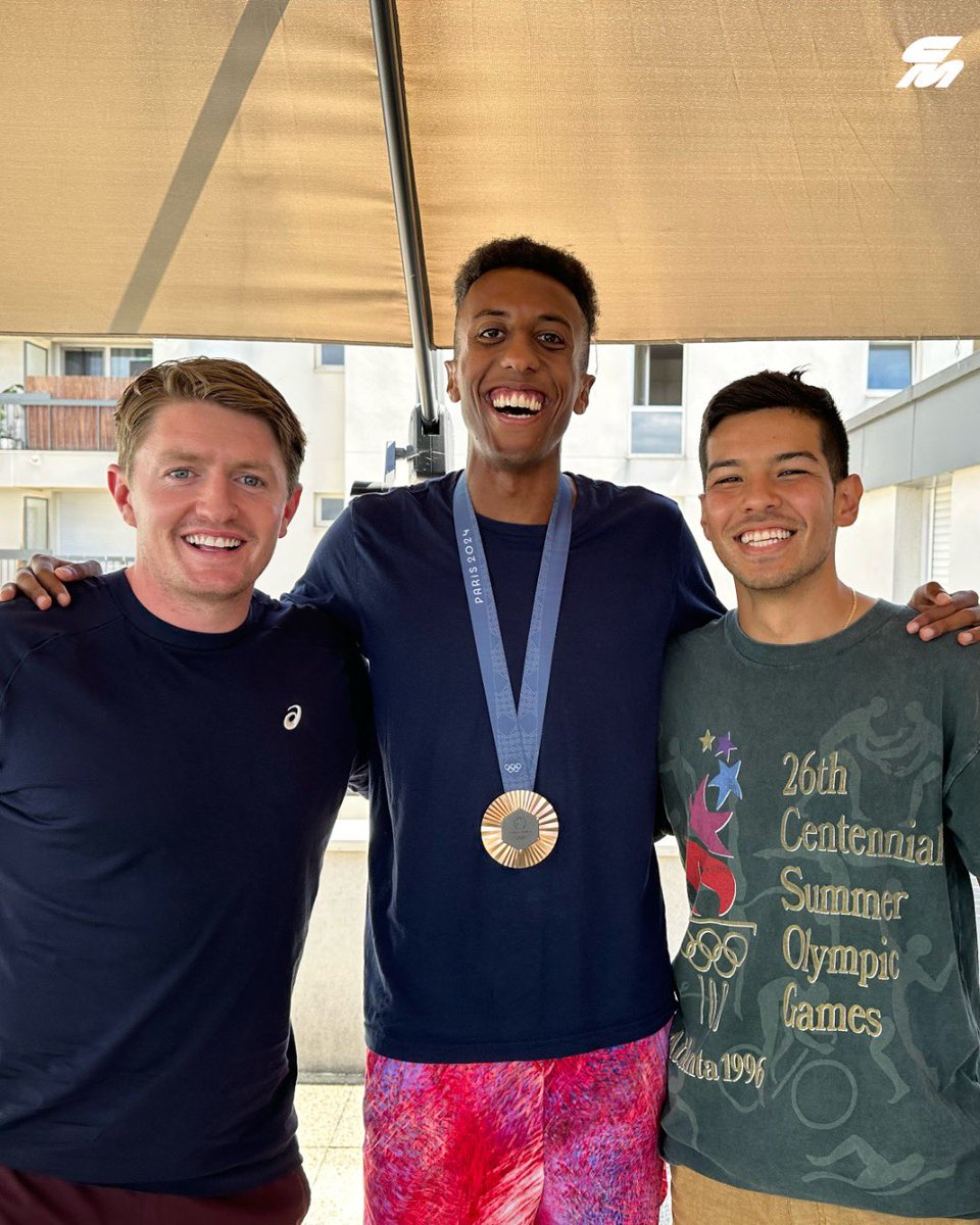 ChrisChavez's tweet photo. 🗣️ “I just remember like 200 meters to go being like one, ‘Cole is here, awesome,’ and two, just like, ‘Wow, I’m feeling really good compared to other races lately. I feel like I can really just go for it right now.’ And once you hear the crowd, it all just drowns out and all of a sudden I had a bronze medal. It’s pretty sick.” 

🥉 Yared Nuguse joins me and @_EricJenkins to reflect on his run for a bronze medal in a 1500m final for the ages. 

🎧 SPOTIFY: https://t.co/GWG5VdtAW3

🎧 APPLE PODCASTS: https://t.co/wrdgpiSfYy

🎥 YOUTUBE: https://t.co/GXej9ywycI

#Paris2024 #Olympics #Athletics