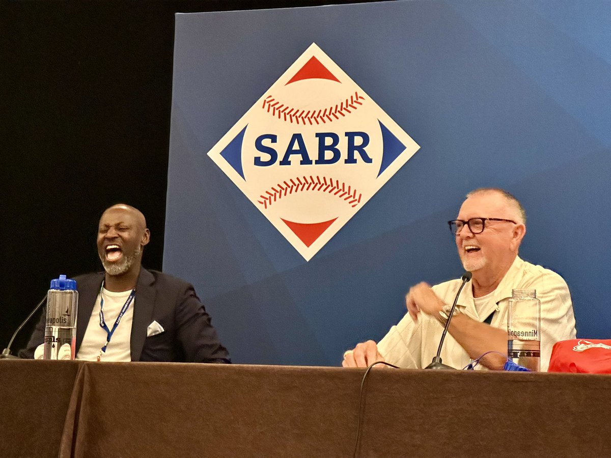 StadiumVagabond's tweet image. SABR 52 Pitchers Panel - Hall of Famers Bert Blyleven and Jim Kaat, along with former Twins stars Glen Perkins and LaTroy Hawkins. Guess who swore the most? #sabr52 #twins #halloffamer #sabr