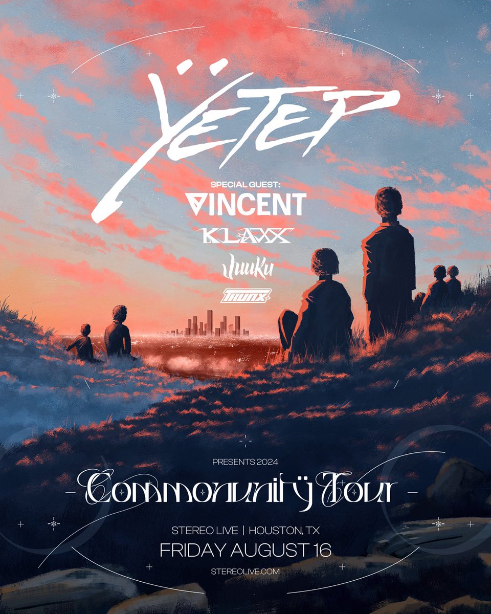 EXCITED TO SHARE THE STAGE WITH THESE LEGENDS 🔥

 <a href="/imyetep/">yetep</a>
<a href="/itsVincent_/">Vincent</a> 
<a href="/KLAXXmusic/">KLAXX</a> 
<a href="/juuku__/">𝙟𝙪𝙪𝙠𝙪</a> 

Ticket Link: eventbrite.com/e/yetep-presen…