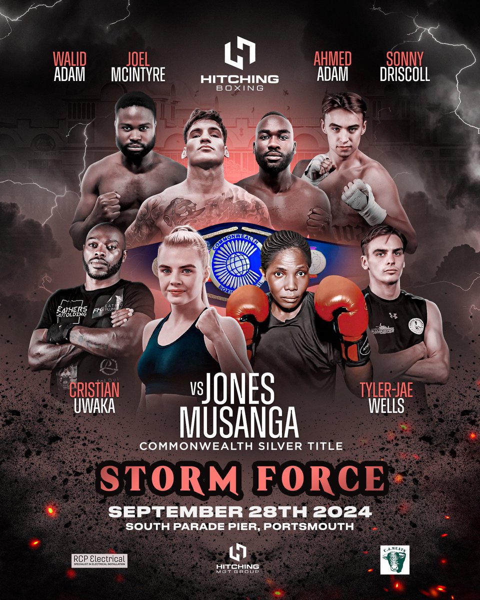 🚨🔥🚨 Storm Force 🚨🔥🚨
Commonwealth Silver Featherweight Title.
<a href="/Eboniejones98/">Ebonie Jones</a> v Consolata Musanga.
Stacked undercard of the best up and coming talent from in and around the South Coast of England.
Bring it on.
#HitchingBoxing