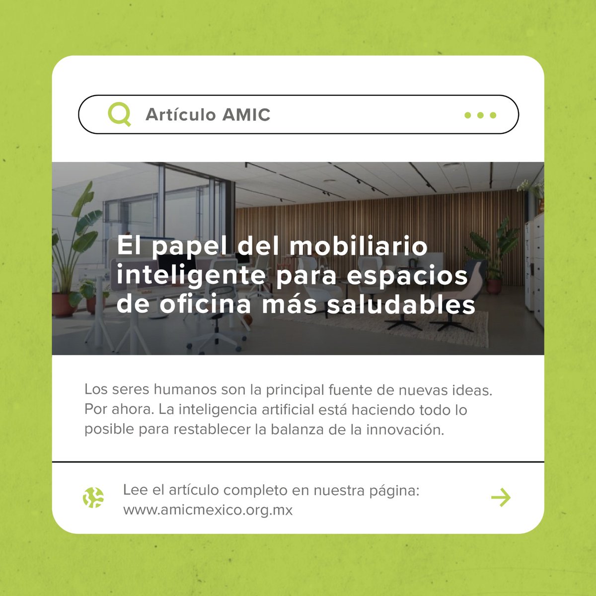 AMIC_MEXICO's tweet photo. 🌐💼 Descubre cómo el mobiliario inteligente está transformando los espacios de oficina para promover la salud y la productividad. 
👉 Aprende cómo empresas como Cisco están liderando el camino:  https://t.co/JylA8ysfzM
#MobiliarioInteligente https://t.co/inMWDVPm10