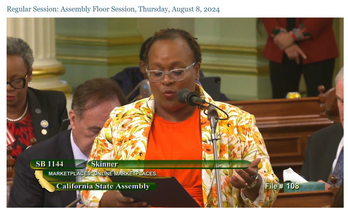 NancySkinnerCA's tweet photo. Excellent! The CA Assembly today approved my #caleg #SB1144 - which would strengthen CA law regulating online marketplaces to curb organized retail theft. SB 1144 received strong bipartisan support. Vote: 70-0.
Big thanks to @AsmLoriDWilson for managing the bill in the Assembly. https://t.co/tzCnHDP3wU