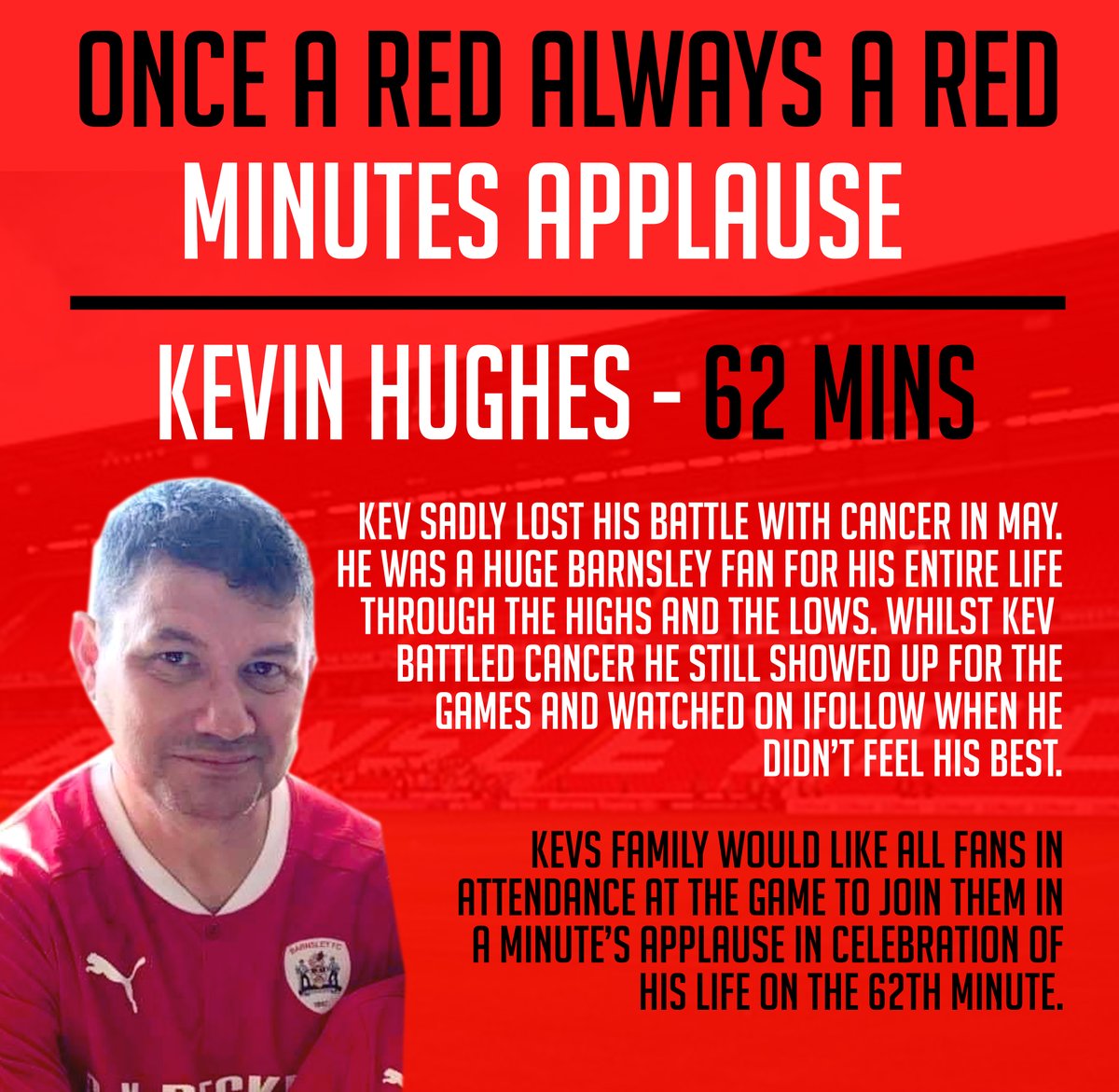 EyupandDown's tweet photo. Kev's family have asked to help spread the word.

62 minutes, minutes applause for Kev. https://t.co/o9kNTvr9hF