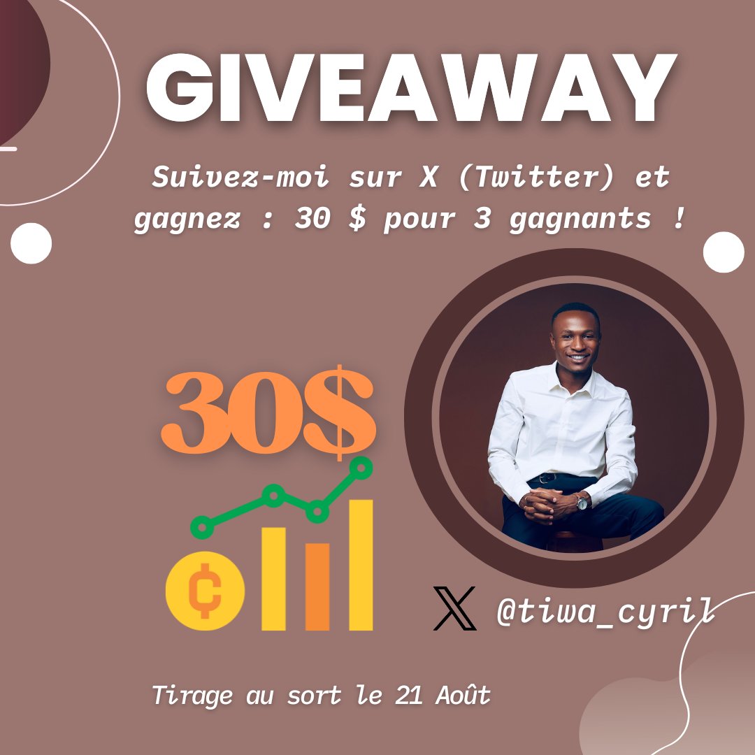 Steve Tiwa (@tiwa_cyril) on Twitter photo Hey, donnons un peu de force à ce compte <a href="/tiwa_cyril/">Steve Tiwa</a> !
À la clé, un giveaway de 30 $ USDT pour 3 gagnants.
Pour participer :
✅ Suivre <a href="/tiwa_cyril/">Steve Tiwa</a>
✅ Liker et retweeter
📅 Tirage au sort le 21 août. Let's go 🚀 Hey, donnons un peu de force à ce compte <a href="/tiwa_cyril/">Steve Tiwa</a> !
À la clé, un giveaway de 30 $ USDT pour 3 gagnants.
Pour participer :
✅ Suivre <a href="/tiwa_cyril/">Steve Tiwa</a>
✅ Liker et retweeter
📅 Tirage au sort le 21 août. Let's go 🚀