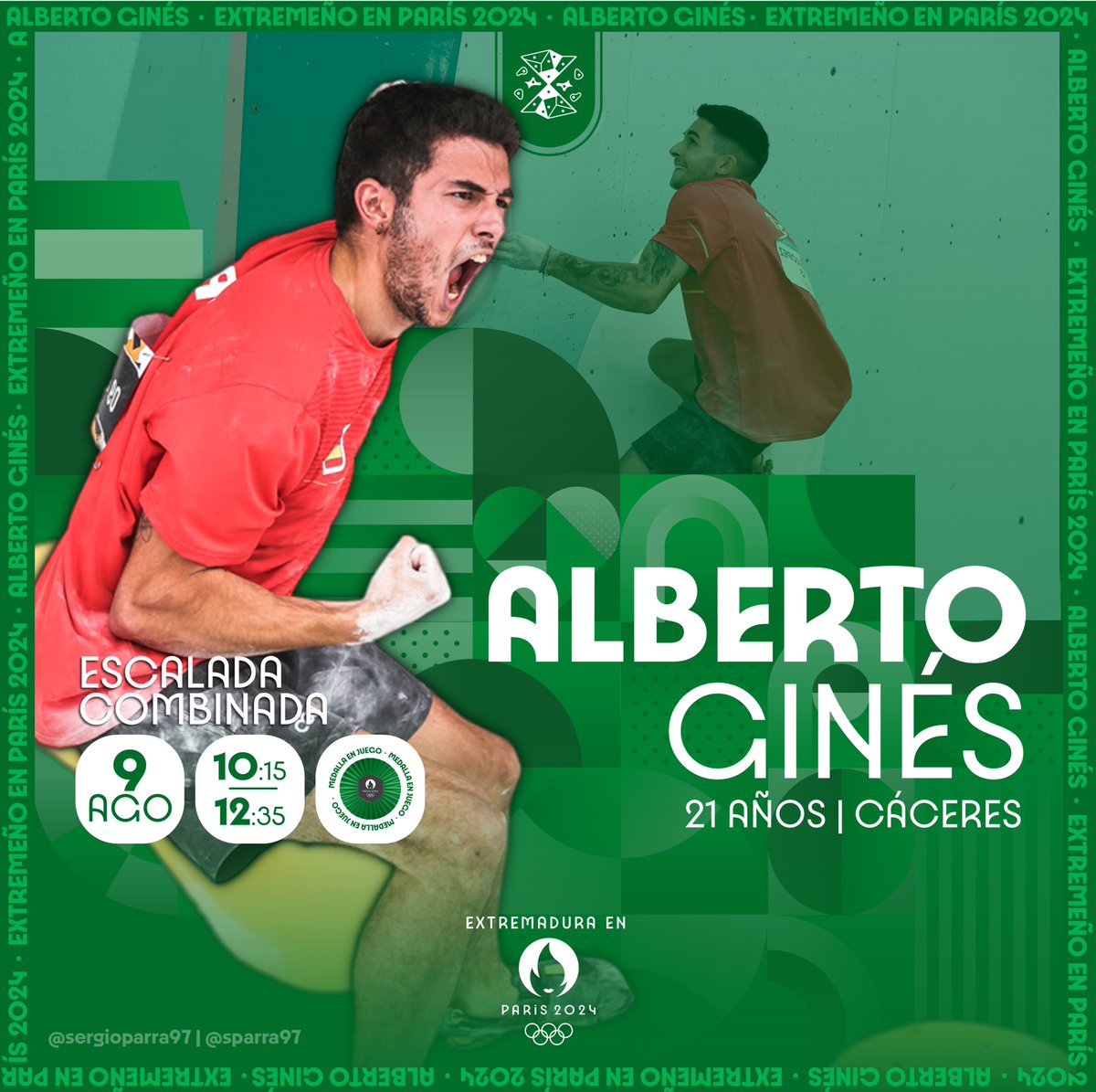 SergioParra97's tweet photo. ¡Alberto Ginés lleva dos de dos finales en #JuegosOlímpicos! Quedando en cuarta posición en semifinales, el cacereño se ganó una de las ocho plazas como finalista en la Escalada Combinada de #Paris2024 y, como él mismo ha dicho, "en la final, todo es posible".

🧗‍♂️ Final de Escalada Combinada
🗓️ Este viernes, 9 de agosto
🕙 10:15 (Búlder) / 12:35 (Dificultad)