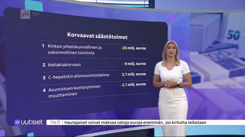 VM:n budjettiesitys <a href="/kirkko_evl/">Suomen ev.lut.kirkko</a> kannalta on rankka (n. 16%). Tuo säästö kohdistuu tehtäviin, joita kirkko hoitaa yhteiskunnan puolesta. <a href="/yleuutiset/">Yle Uutiset</a> hieman harhaanjohtavasti näytti 20.30 uutisissa, että valtio olisi tukenut kirkon uskonnollista toimintaa, ja että siitä leikataan.