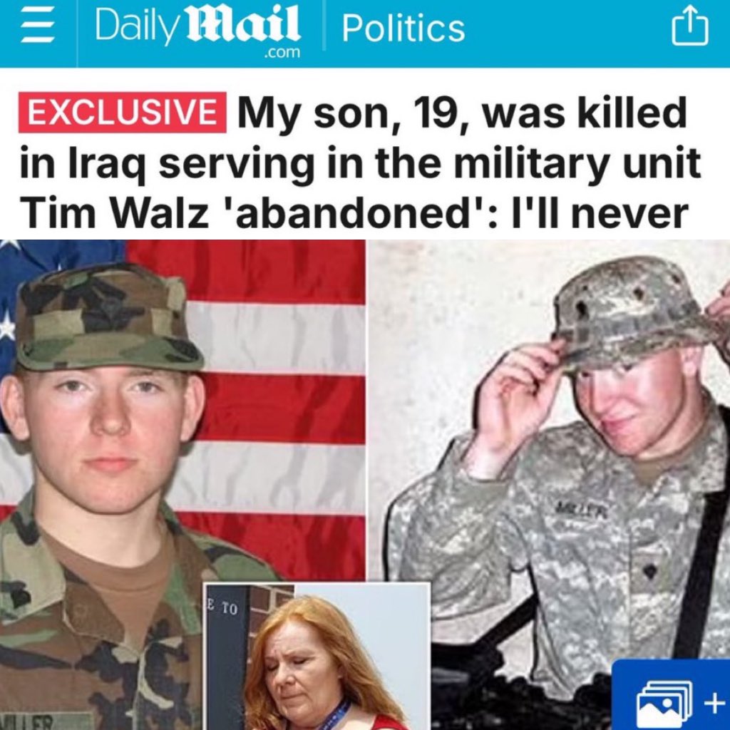 robsmithonline's tweet photo. Emotional mother of slain 19-year-old soldier Kyle Miller, killed in Iraq serving in the unit Tim Walz abandoned:

“My son stepped up to the plate. All our sons stepped up…Walz found the best way to run away. It was the coward's way out.” https://t.co/Lsrof1cawD