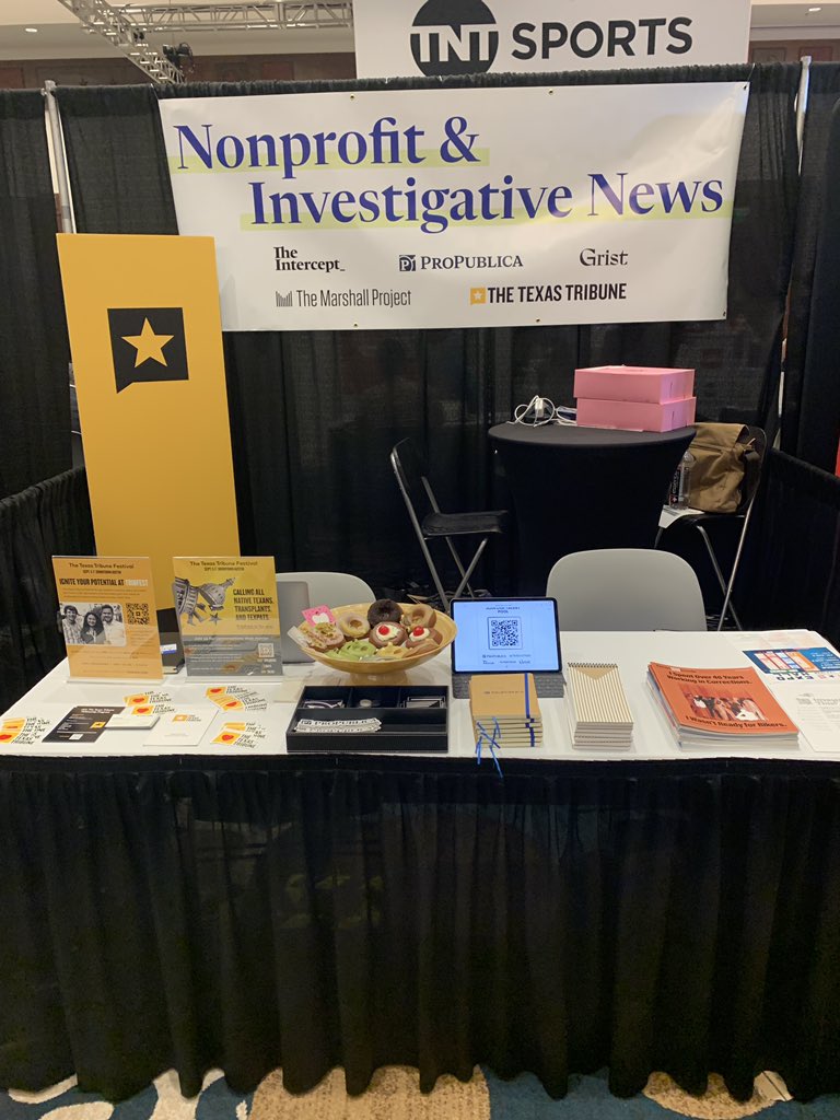 FeiserSarah's tweet image. Donuts have arrived! Stop by the Nonprofit Investigative News booth to chat careers and pick up a sweet treat from OMG SQUEE. @propublica @TexasTribune @MarshallProj @grist @theintercept #aaja