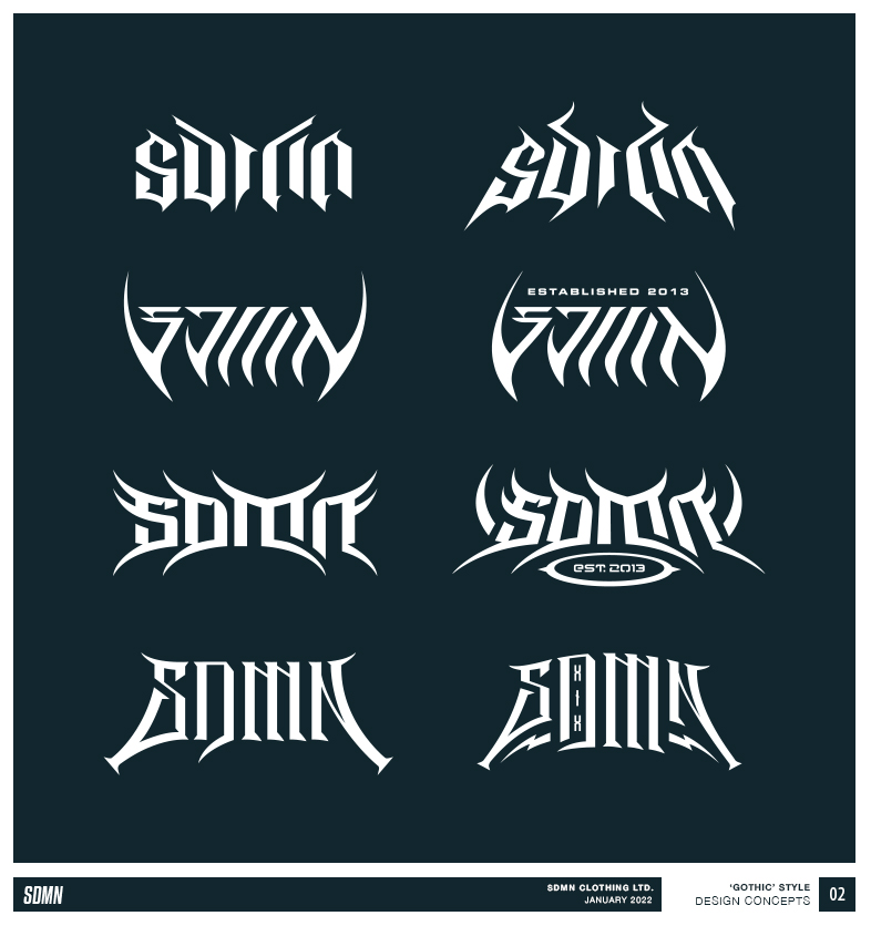 Concept work for <a href="/SidemenClothing/">Sidemen Clothing</a> exploring gothic/tribal style word marks. Want to start sharing a lot more stuff that doesn't make the final cut.
