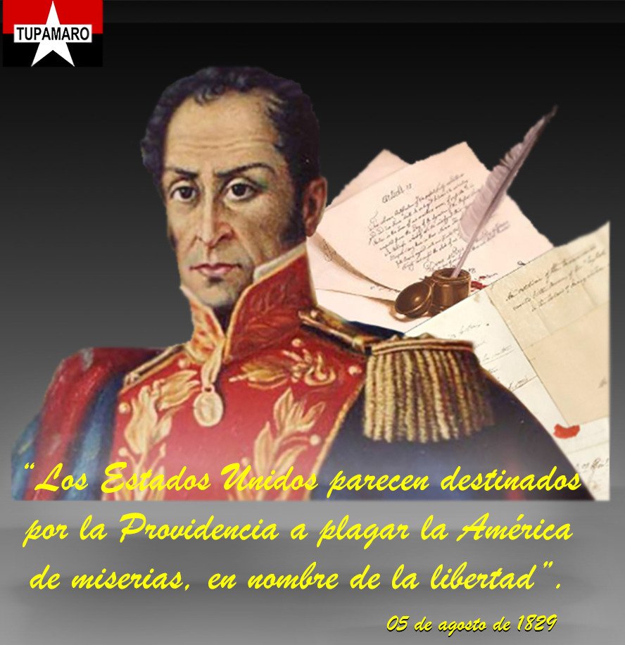 🔴⚫️ Hace ya 195 años que El Libertador predijo las intenciones imperialistas de los Estados Unidos en su afán de dominio de los pueblos del mundo. Hemos estado en la mira de los yanquis, a través de la historia, pero jamás podrán derrotarnos. 
#PatriaSoberanaYPlena