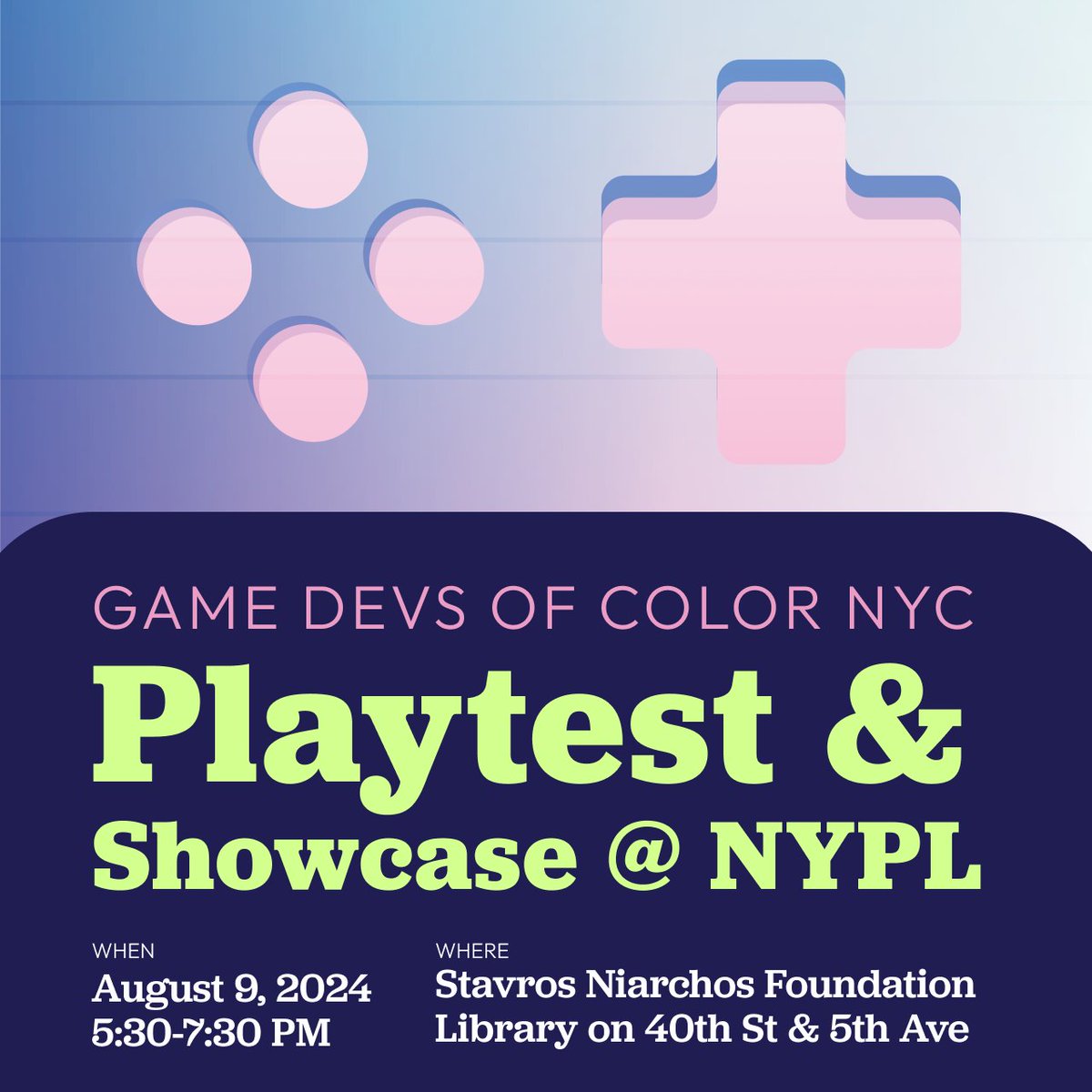 Game Devs of Color Expo (@gdocexpo) on Twitter photo Are you local to New York? Come and check out our Playtest & Showcase at the New York Public Library (<a href="/nypl/">NY Public Library</a>) TOMORROW!
Get a sneak peek of amazing projects still in progress ๐
Gamers, #gamedev, publishers, and gaming enthusiasts of all kinds are welcome!๐๐พ
See you thereโญ Are you local to New York? Come and check out our Playtest & Showcase at the New York Public Library (<a href="/nypl/">NY Public Library</a>) TOMORROW!
Get a sneak peek of amazing projects still in progress ๐
Gamers, #gamedev, publishers, and gaming enthusiasts of all kinds are welcome!๐๐พ
See you thereโญ