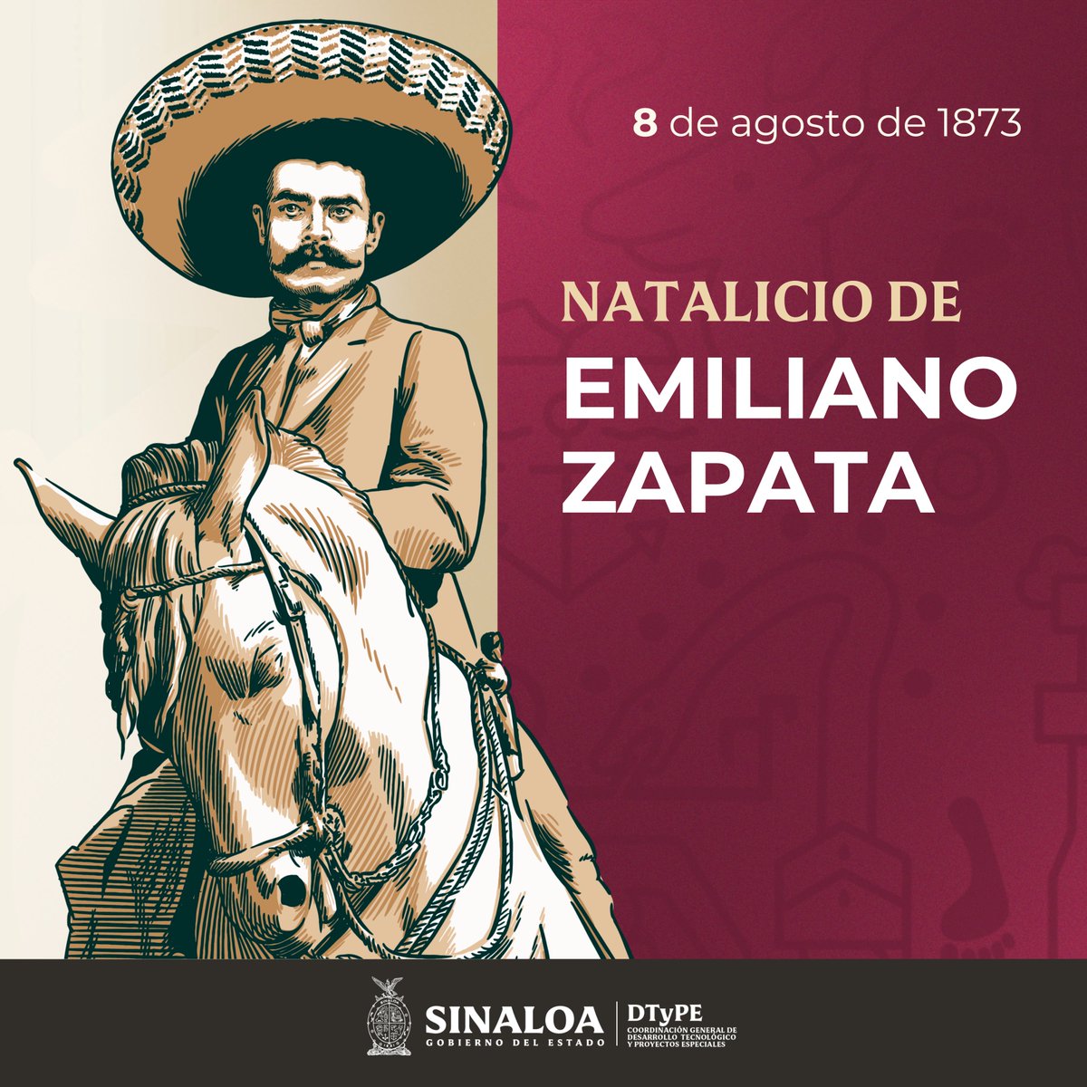 DigitalCdt21's tweet photo. En el aniversario del nacimiento de Emiliano Zapata, recordamos su valentía y compromiso con los ideales de justicia y libertad. ¡Viva Zapata! #EmilianoZapata #8deagosto #cgdtype https://t.co/mjy8VpxBuT