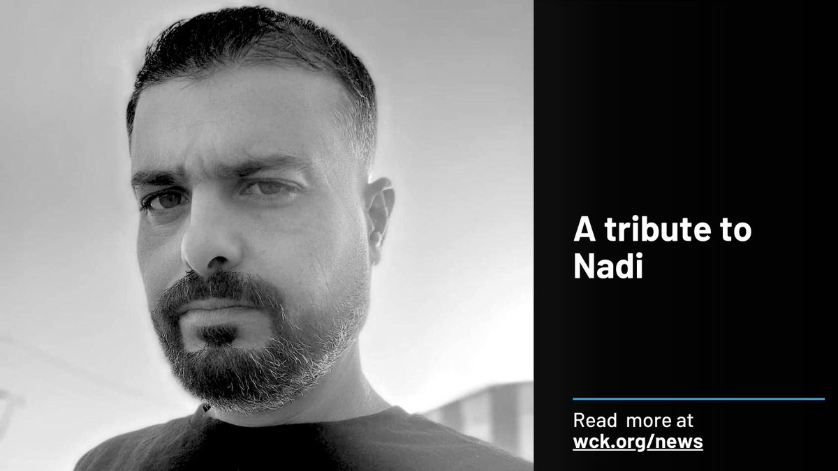 WCKitchen's tweet photo. Nadi Salem Awad Salout was killed by an Israeli airstrike on August 7 near Deir al-Balah, Gaza. He was a husband and a father of four young children and an integral part of WCK’s team. Colleagues who worked shoulder to shoulder with Nadi remember him as a honest, dedicated, and diligent teammate whose humor brought joy to everyone around him. Learn more about Nadi’s immense contributions to his community: https://t.co/Y8HWqF7aDT