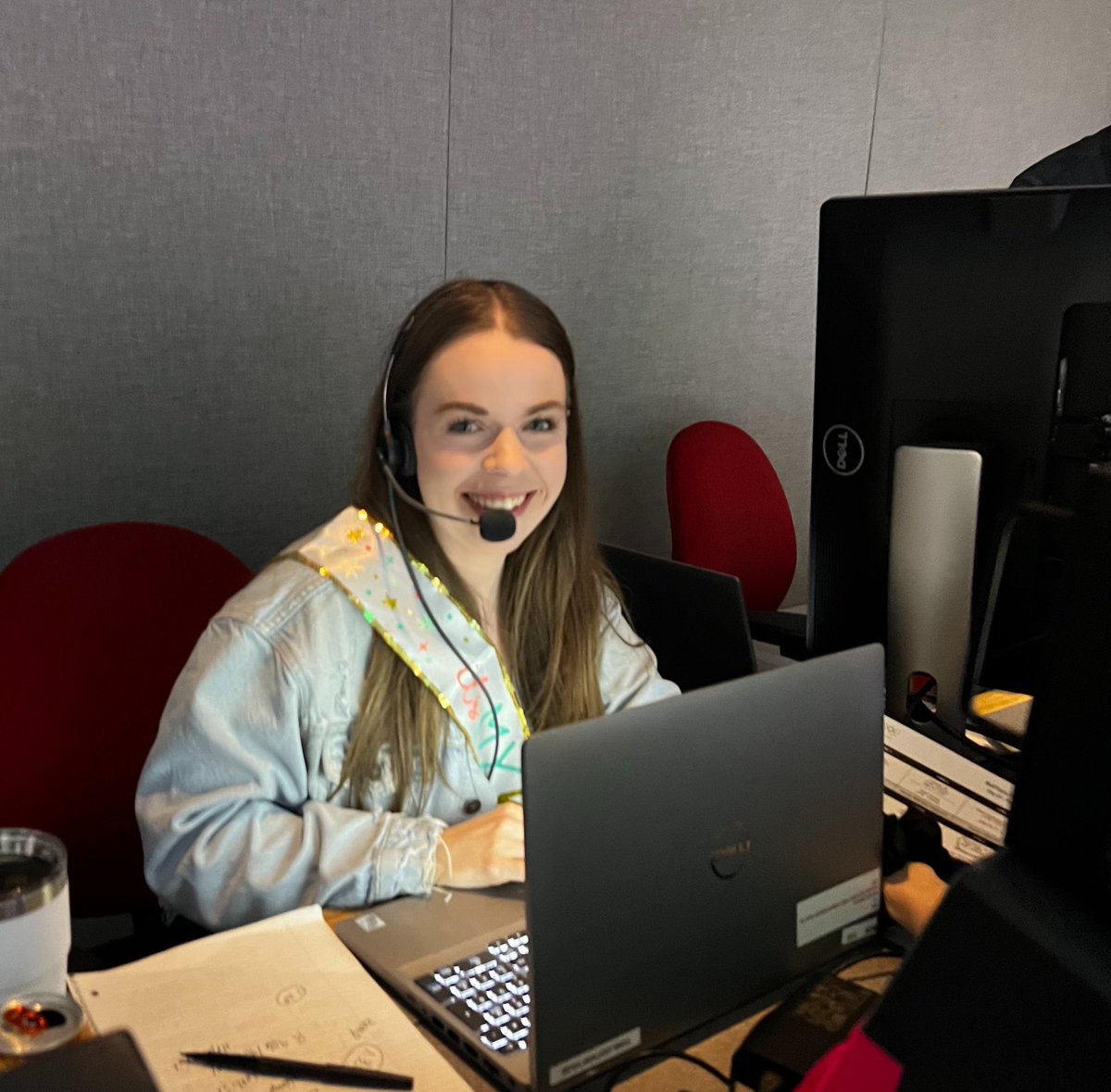 Happy Birthday to our fearless <a href="/CBCOlympics/">CBC Olympics</a> updates producer <a href="/MichMethot/">Michelle Methot</a> who is a pro in the chair. She also has to deal with me doing things like singing Elephant Melody - the entire 7 minute version. ❤️ #Paris2024