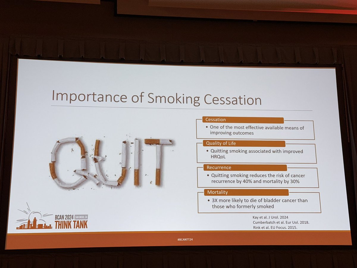 DrKarineTawagi's tweet photo. Opportunities for 🚬 cessation by Dr. Bjurlin at #BCANthinktank @BladderCancerUS
🟧 only ~20% of pts knew smoking RF for BCa
🟨 1/3 of all visits with urologists are for tobacco-related disease
🟧 active smokers 3x more likely to die of BCa then former smokers https://t.co/Ic13L9rgz7