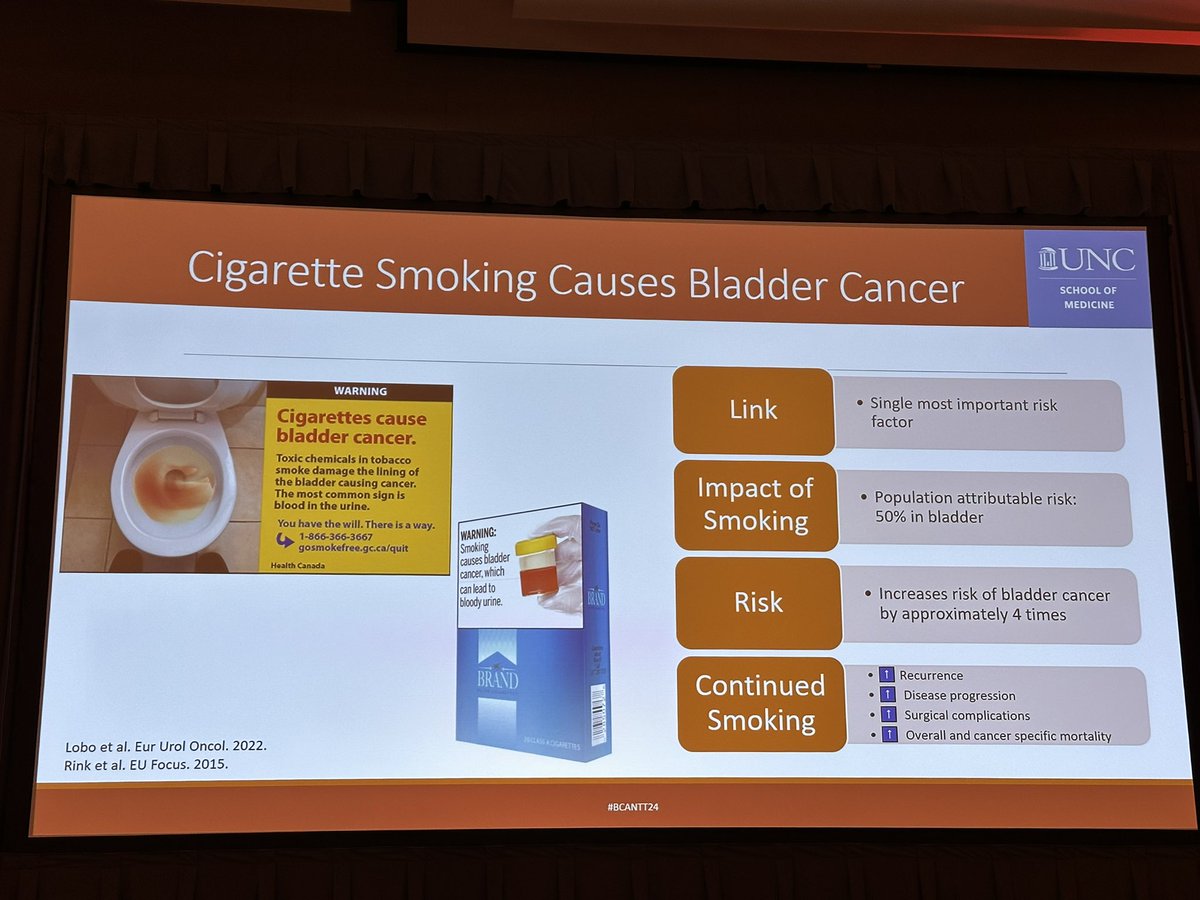 DrKarineTawagi's tweet photo. Opportunities for 🚬 cessation by Dr. Bjurlin at #BCANthinktank @BladderCancerUS
🟧 only ~20% of pts knew smoking RF for BCa
🟨 1/3 of all visits with urologists are for tobacco-related disease
🟧 active smokers 3x more likely to die of BCa then former smokers https://t.co/Ic13L9rgz7