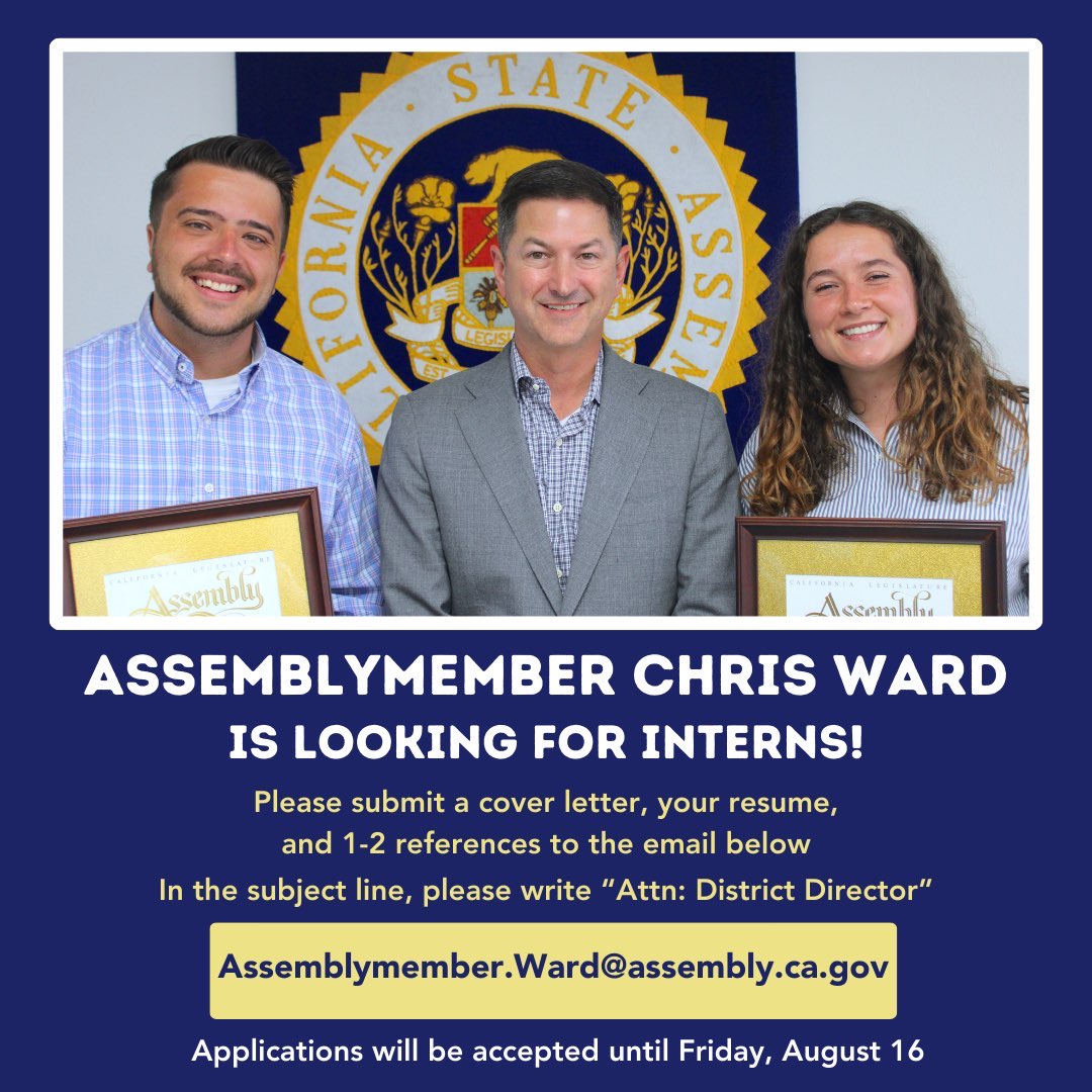 I am now accepting applications for my fall district student internship! This paid internship provides opportunities to learn about the legislative process, explore constituent casework, and work directly with the #AD78 community. Applications will be accepted until August 16,