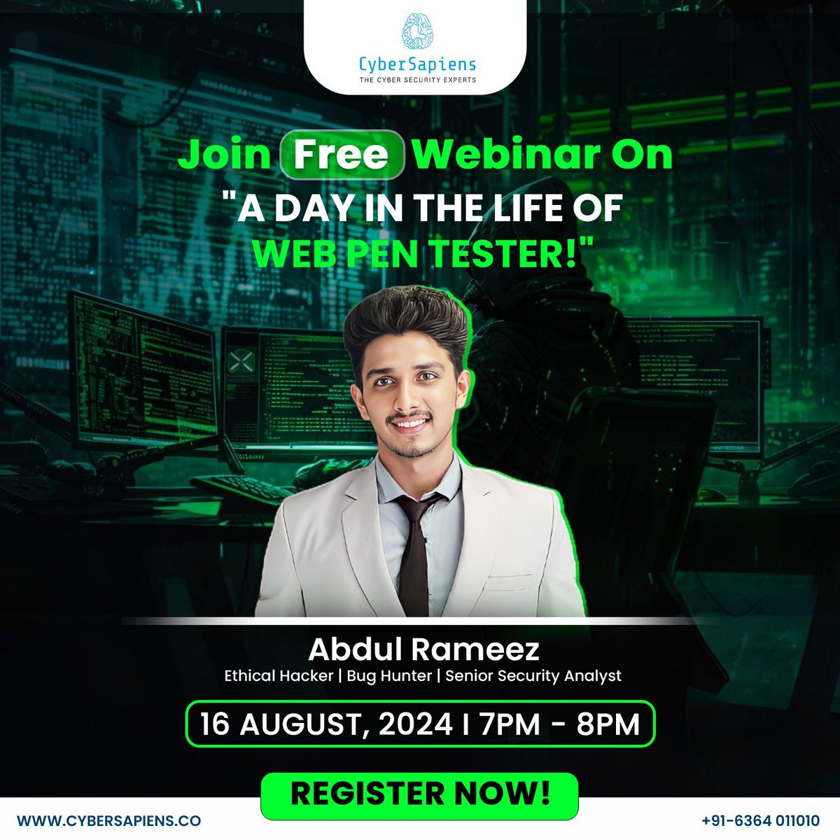 Cybersapiens101's tweet image. Join Our Free Webinar: "A Day in the Life of a Web Pen Tester!"
#cybersapiens #Cybersecurity #WebPenTesting #PenetrationTesting #EthicalHacking #Webinar #CyberSecTraining #TechCareers #LearnFromExperts