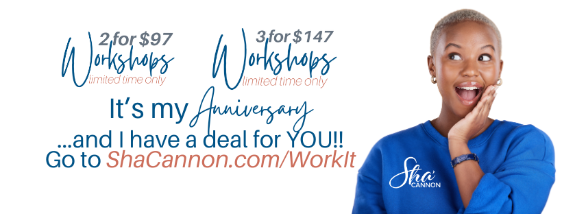 ShaCannonCOO's tweet photo. I am celebrating my C.O.O. anniversary by placing my hugely impactful and highly-endorsed workshops on sale!! Go to https://t.co/3Gy8qQtHJv
Exclusive Anniversary Deal:
· 2 Workshops for Just $97 (Normally $294)
· 3 Workshops for Only $147 (Normally $441) https://t.co/du2Aa2ZhGN