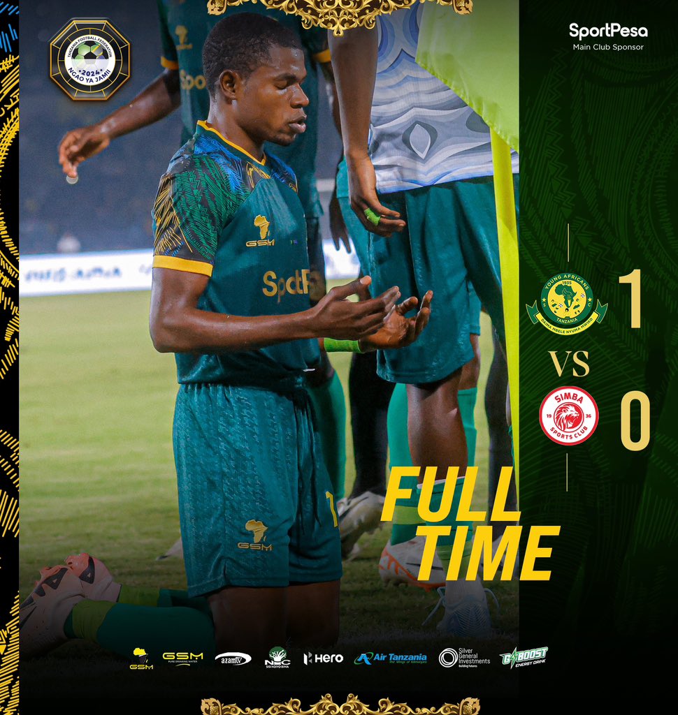 YoungAfricansSC's tweet photo. 𝐅𝐔𝐋𝐋 𝐓𝐈𝐌𝐄⏱️| #CommunityShield🏆

Young Africans SC 1-0 Simba SC

#TimuYaWananchi 
#DaimaMbeleNyumaMwiko https://t.co/G5KCD3LNn7