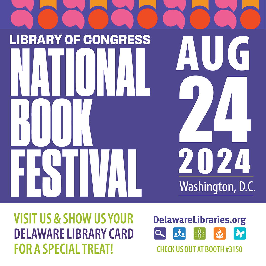Stop by booth 3150 at the National Book Festival in Washington DC., Sat., Aug. 24, 2024! Show us your Delaware Library Card for a special treat! Appearance by Author Michelle Meadows from 10am-Noon! Hope to see you there! #NBF #NationalBookFestival #netde #delibraries
