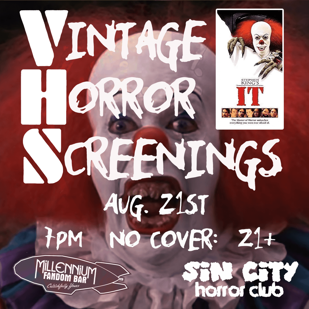 FandomBarLV's tweet photo. https://t.co/mRjHI5EHxN 
#MillenniumFANDOMBAR #FandomBar #FandomBarVegas #Cocktails #Mocktails #LetsFandom #Fandom #Cosplay #CosplayBar #LasVegas #ThingsToDo #Horror #VHS #vintagehorrorscreening #stephenking #stephenkingsit #TimCurry #itmovie https://t.co/30pVIKNj8g