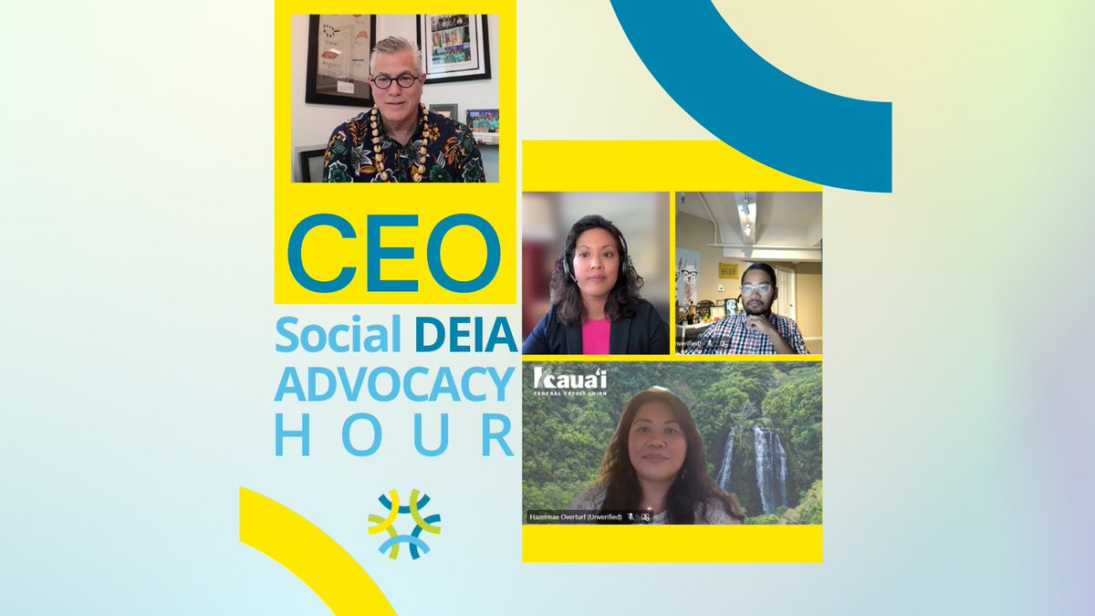 Big thanks to Mark Volz from <a href="/CUStrategicPlan/">CU Strategic Planning</a>, Hazelmae Overturf from @KauaiFCU &amp; Jennifer Esperanza from <a href="/_Coopera/">Coopera</a> Consulting for joining our CEO Social DEIA Advocacy Hour with HAPICUP! 🌟 Your insights inspire &amp; highlight vital community issues. 🙌 #CommunityImpact #DEIA