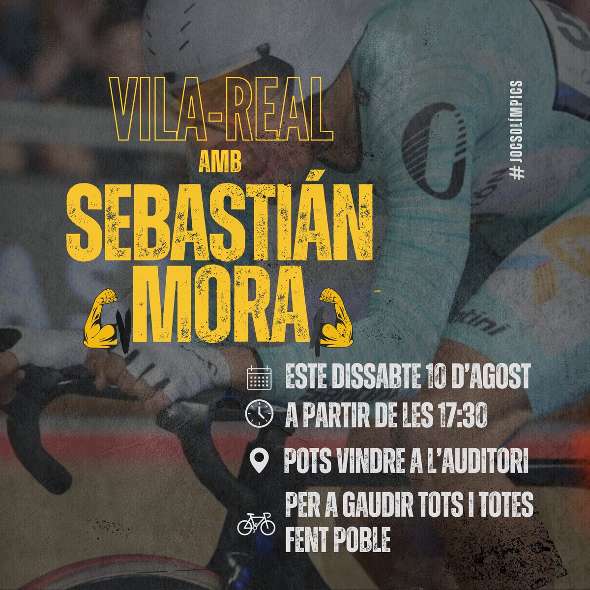 🚴🏽 Este dissabte 🗓 10 d'agost a les 🕡 17:30h pots vindre a 📍 l'auditori de Vila-real (Av. de la Mura, 1) a fer poble i animar el nostre vila-realenc i medalla d'honor de la ciutat @sebastiamora

A PER TOTES CAMPIÓ 💪
#OlimpiadasParis2024 #sebastianmora #ciclisme #vila_real