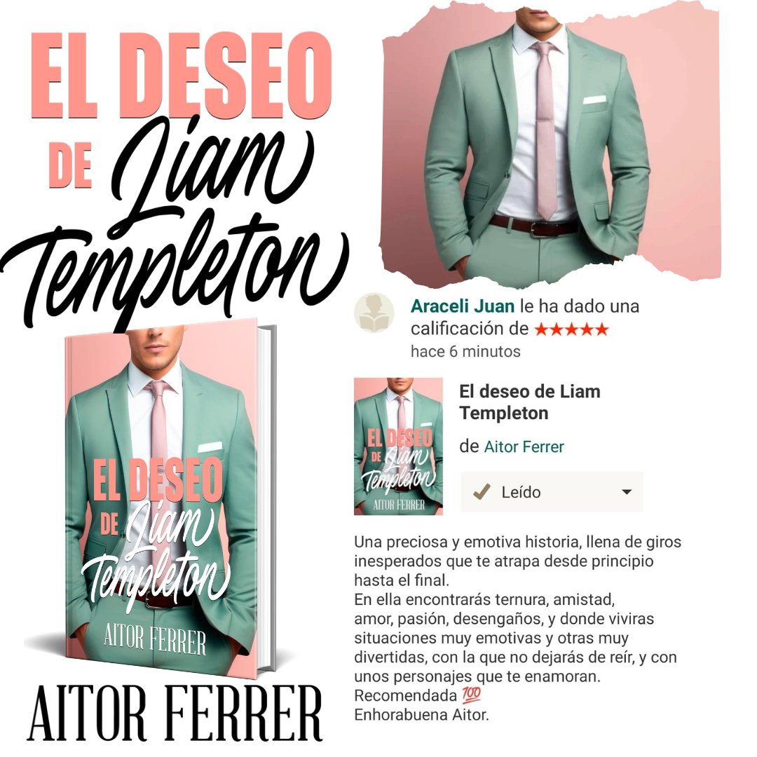 💕 RESEÑAS 💕 

💓El deseo de Liam Templeton💓

📚⏩️ leer.la/B0DC67W14S

📍En Amazon y Kindle Unlimited

Todas las #novelas del autor aquí 💓⏩️ relinks.me/AitorFerrer

#libros #leer #novedad #kindle #kindleunlimited #Amazon #novelaromantica #aitorferrer